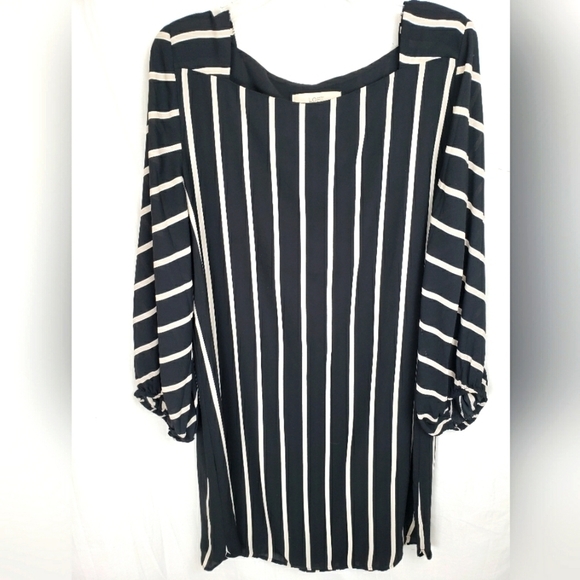 Loft Black and Beige Striped Dress Sz L - Picture 1 of 11